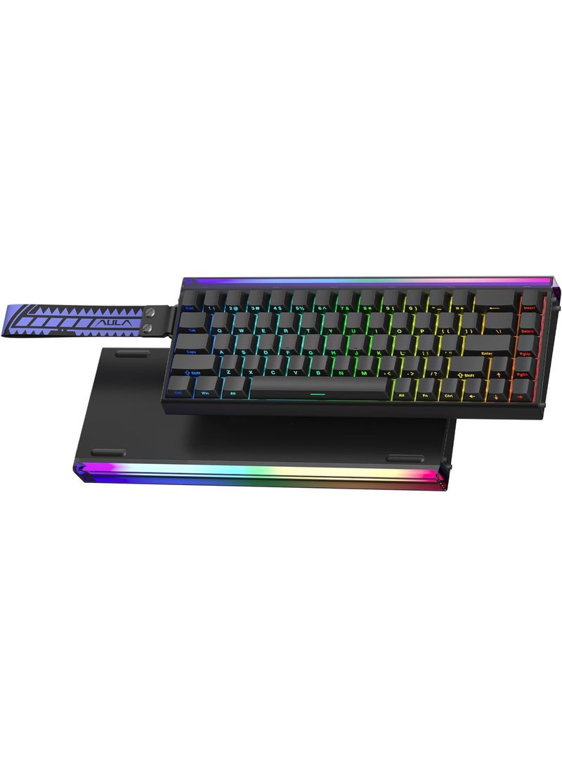 AULA لوحة مفاتيح الألعاب السلكية AULA Hero 68 HE Pro بنسبة 65% مع مفتاح تأثير هول المغناطيسي Black King بمعدل استجابة 8KHz وإطار من الألمنيوم CNC وإضاءة خلفية RGB وزر سريع الاستجابة وقابل للتعديل وقابل للتبديل مع مفاتيح PBT مطبوعة من الجانب لجهاز الكمبيوتر ماك - Image 1