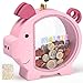 KMC Wooden Piggy Bank for Kids Cute Money Bank for Boys and Girls Clear Wood Money Box Personalized Saving Money Jar Creative Present for Children Birthday Christmas Decor Pink Standard - Image 3