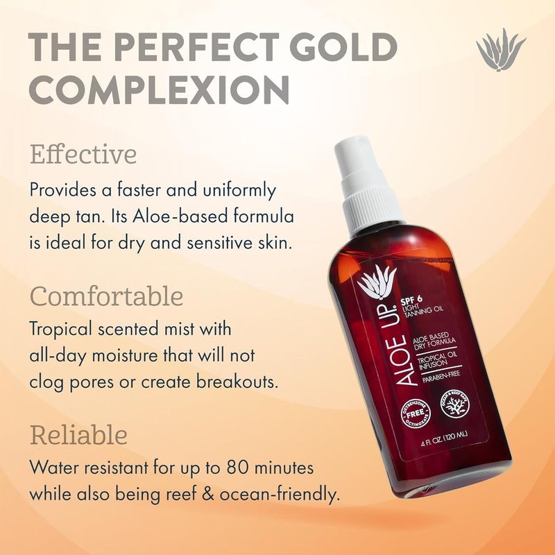 Aloe Up SPF 6 Light Tanning Oil - Aloe Vera Based, Paraben-Free, 4 Fl Oz - Image 2