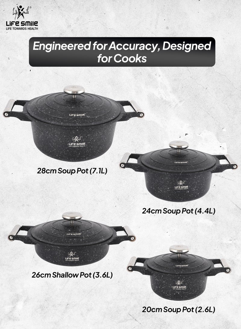 Life Smile طقم أواني الطهي 8 قطع - مجموعة من الأواني والمقالي غير اللاصقة من الجرانيت، خالية تمامًا من PFOA - طواجن آمنة للاستخدام في الفرن، أواني الطهي مع مقابض من الفولاذ المقاوم للصدأ، مجموعة طهي ذات قاعدة تحريض تشمل وعاء حساء 20/24/28 سم ووعاء ضحل 26 سم - Image 3