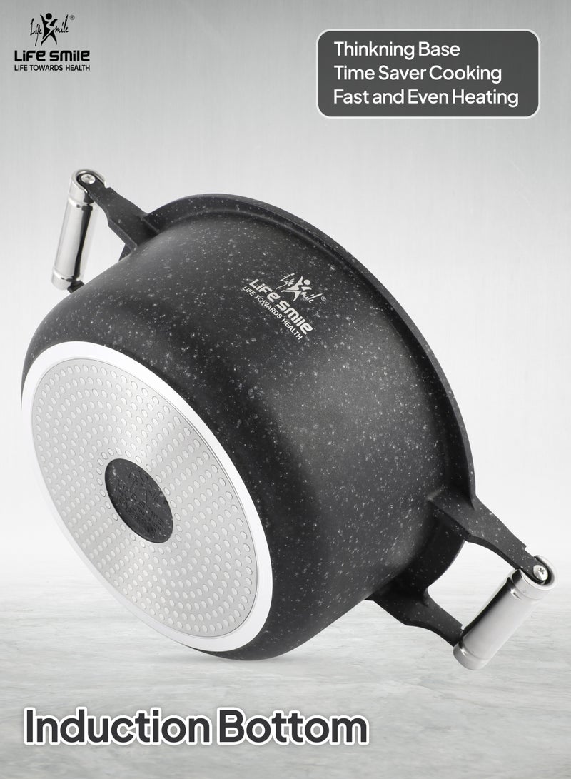 Life Smile طقم أواني الطهي 8 قطع - مجموعة من الأواني والمقالي غير اللاصقة من الجرانيت، خالية تمامًا من PFOA - طواجن آمنة للاستخدام في الفرن، أواني الطهي مع مقابض من الفولاذ المقاوم للصدأ، مجموعة طهي ذات قاعدة تحريض تشمل وعاء حساء 20/24/28 سم ووعاء ضحل 26 سم - Image 2
