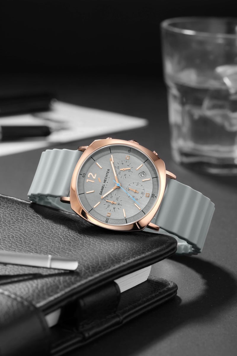 Daniel Hechter Paris Cluny Collection Multifunction Watch for Men with Round Dial, Date Display Function, Quartz Movement and Wavy Pattern Silicon Strap - DHM1019 - Image 3