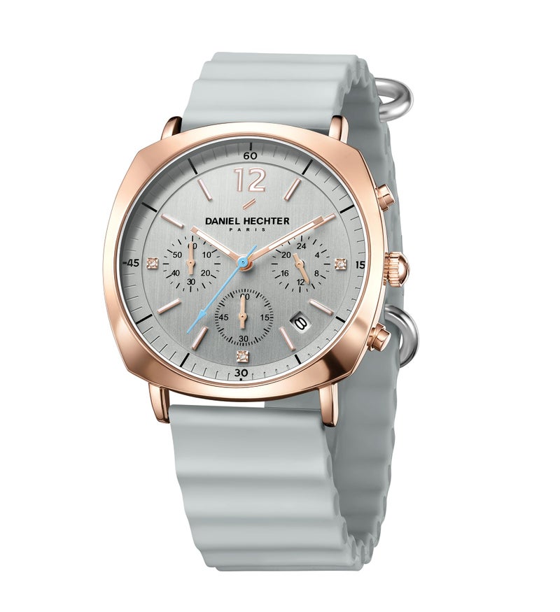 Daniel Hechter Paris Cluny Collection Multifunction Watch for Men with Round Dial, Date Display Function, Quartz Movement and Wavy Pattern Silicon Strap - DHM1019 - Image 1