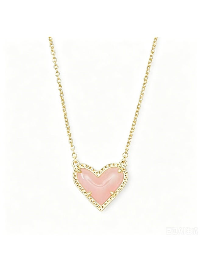 Kendra Scott Ari Heart Gold-Tone Pendant Necklace for Women with Pink Stone - Image 1