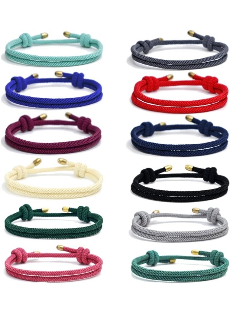 TERRIFI سلسلة حبال مضفرة يدوية الصنع، 12 قطعة أساور صداقة مضفرة قابلة للتعديل، مجوهرات راكبي الأمواج بحبل مضفر، للأشخاص من جميع الجنسين - Image 1