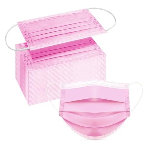 DC-BEAUTIFUL 100 Pcs Pink Disposable 3 Ply Earloop Face Masks,Fit for Adults - Image 1