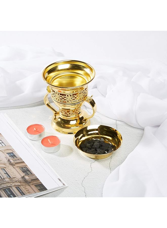 Bakhoor Charcoal Incense Burner Silver And Gold - Image 4