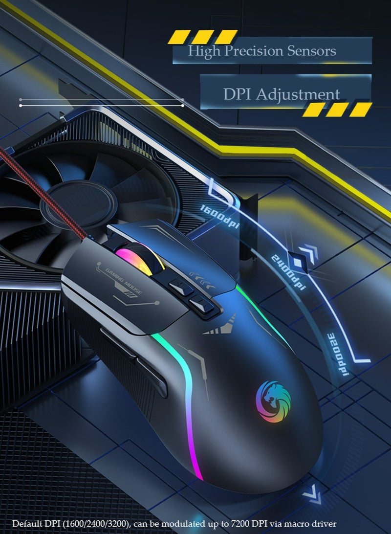 IINE Essential Gaming Mouse: RGB Spectrum Backlit Ergonomic Mouse - 7 Programmable Buttons - Mechanical Switches - Backlight Modes up to 7200 DPI for Windows PC Gamers  - Image 5