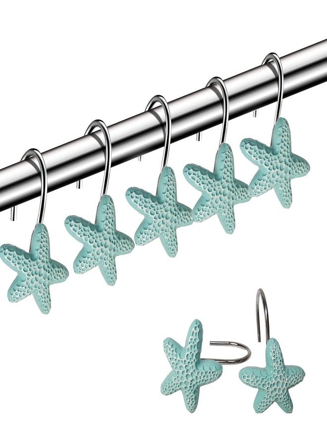 Actpe Shower Curtain Hooks, 12Pcs Starfish Anti Rust Decorative Resin Shower Curtain Rings Hooks for Bathroom Bedroom Baby Living Room Decor Shower Rods Curtains Window Hangings Holder - Image 1