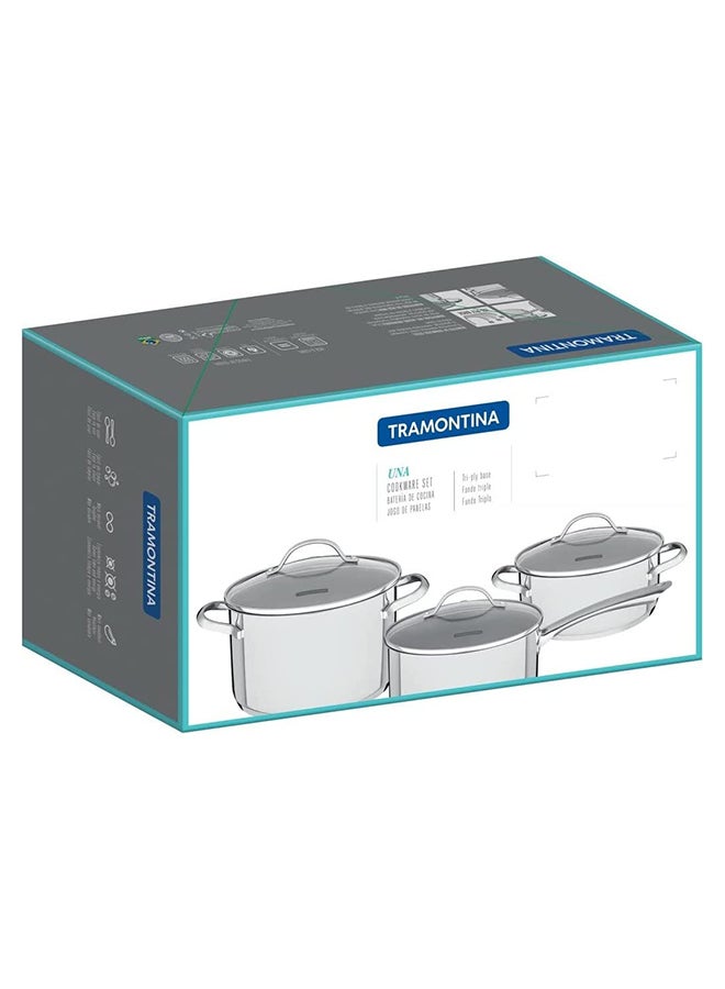 ترامونتينا طقم أواني طهي 7 قطع | أواني الطبخ  مقلاة  أواني وأواني  أواني طهي المطبخ  وأغطية زجاجية من الفولاذ المقاوم للصدأ - Image 3