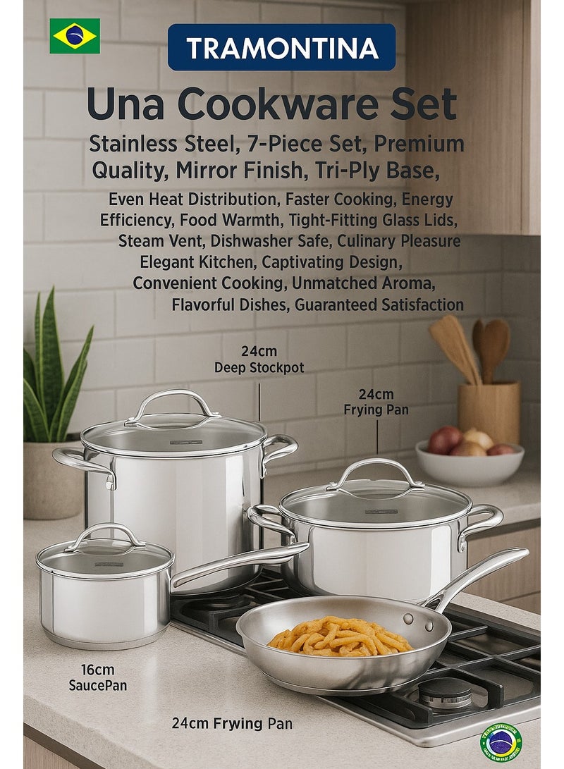 ترامونتينا طقم أواني طهي 7 قطع | أواني الطبخ  مقلاة  أواني وأواني  أواني طهي المطبخ  وأغطية زجاجية من الفولاذ المقاوم للصدأ - Image 1