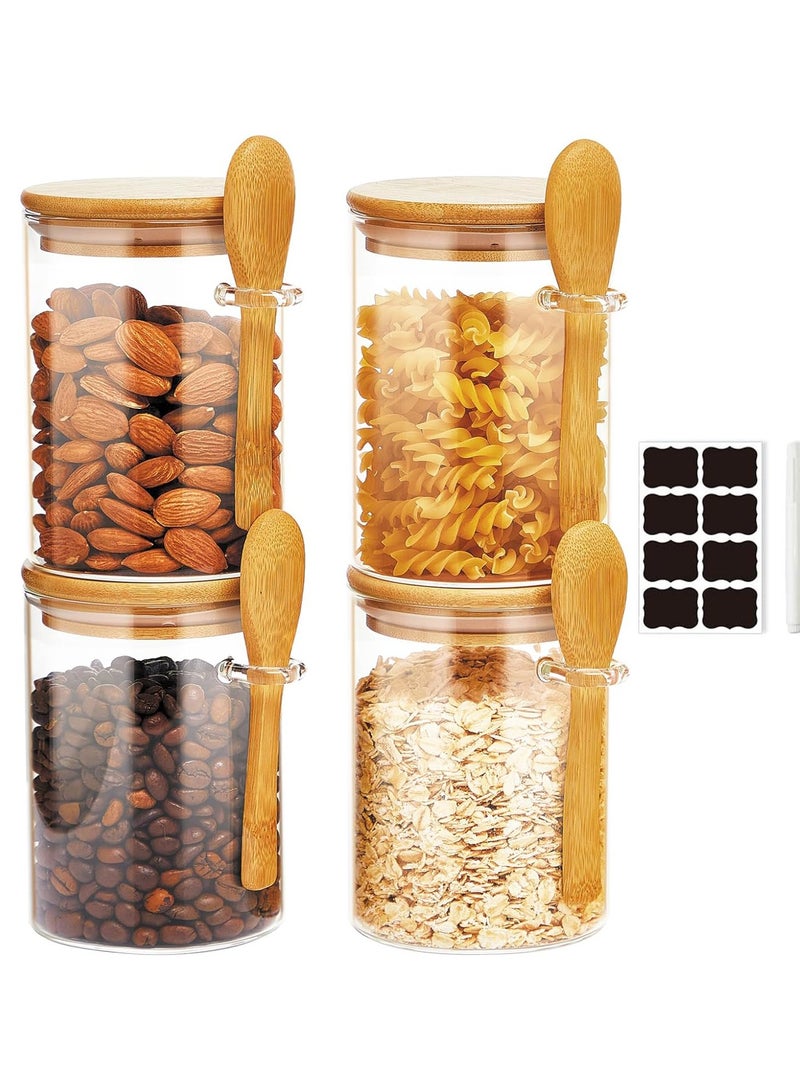 KUAIJI 4-Pack 600ml(20.29oz) Glass Jars With Aitight Bamboo Lids and Spoon,Spice Jars Overnight Oats Jars Breakfast Jars Sugar Salt Coffee Tea Candy Cookies Jars, Kitchen Storage (4Pack600ML) - Image 1