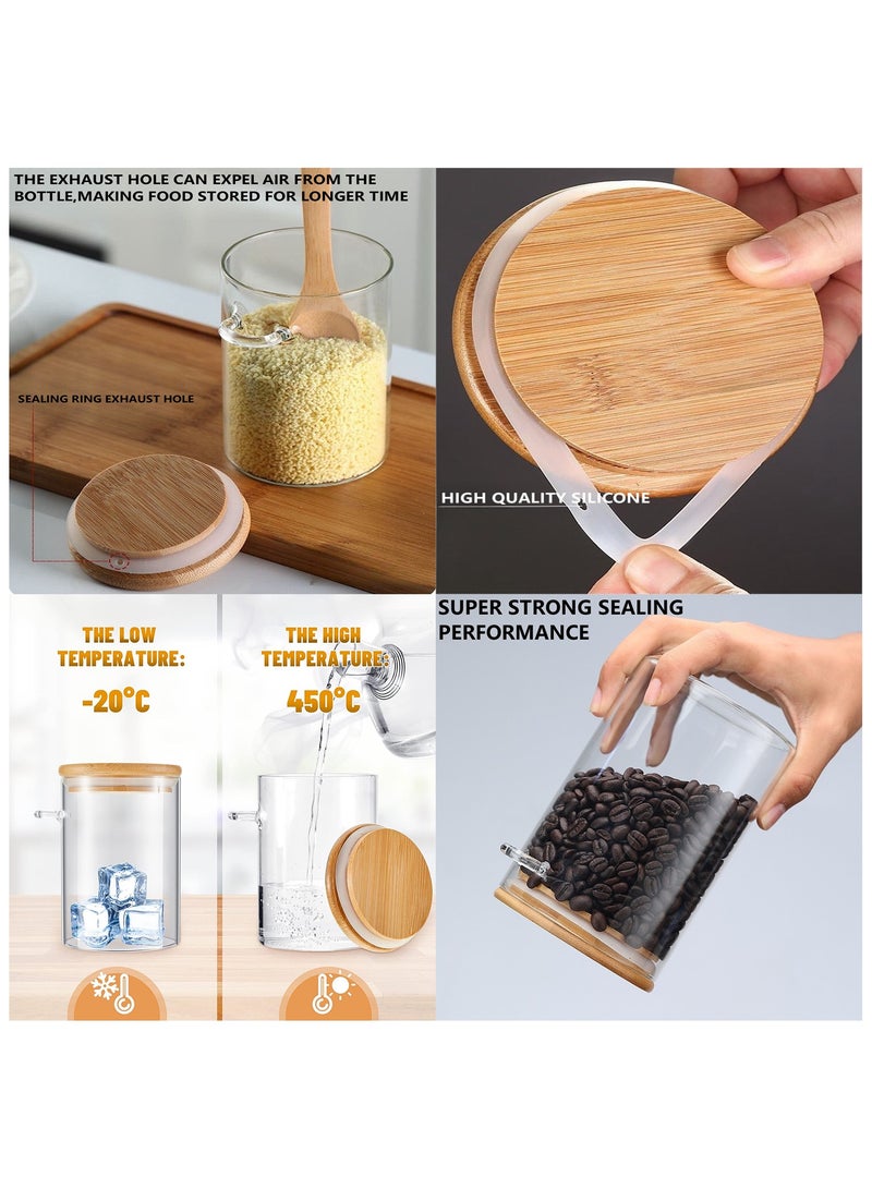 KUAIJI 4-Pack 600ml(20.29oz) Glass Jars With Aitight Bamboo Lids and Spoon,Spice Jars Overnight Oats Jars Breakfast Jars Sugar Salt Coffee Tea Candy Cookies Jars, Kitchen Storage (4Pack600ML) - Image 4