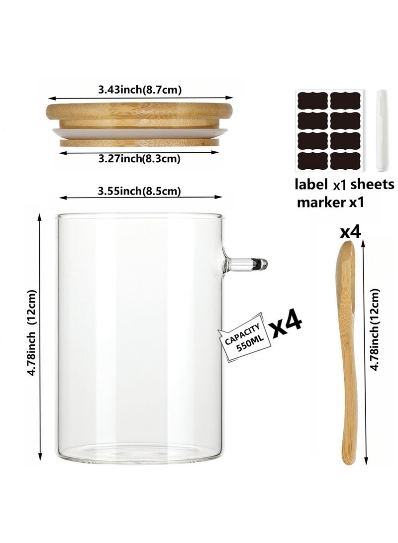KUAIJI 4-Pack 600ml(20.29oz) Glass Jars With Aitight Bamboo Lids and Spoon,Spice Jars Overnight Oats Jars Breakfast Jars Sugar Salt Coffee Tea Candy Cookies Jars, Kitchen Storage (4Pack600ML) - Image 2