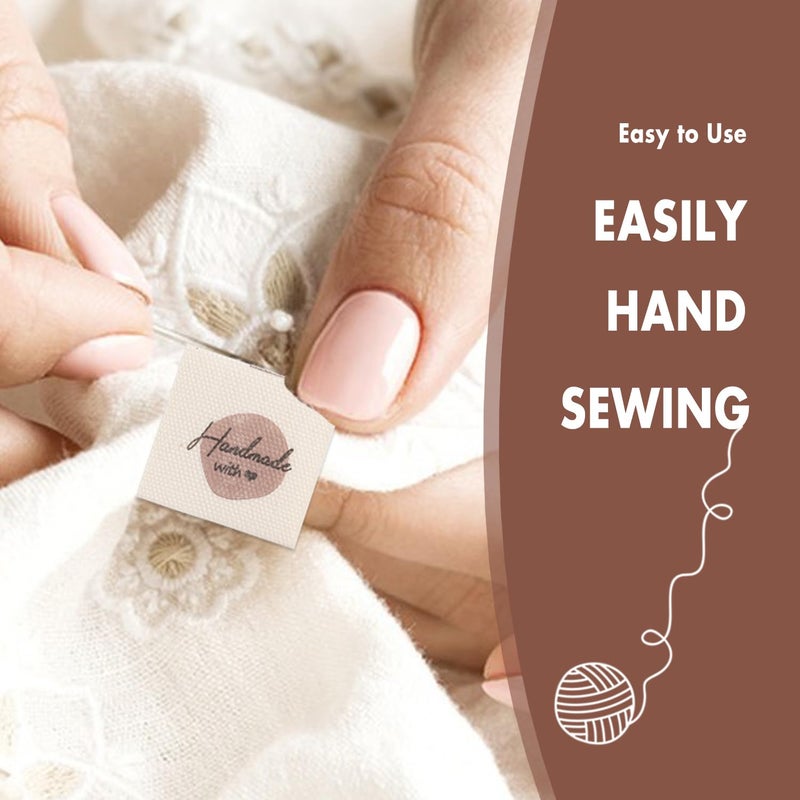 LeCorner 100 Pcs Sewing Labels for Handmade Items, Cute Handmade with Love Tags, Personalized Crochet Tags Sew on Clothing, Custom Fabric Labels for DIY Knitting Crocheting Crafts (Beige) - Image 4