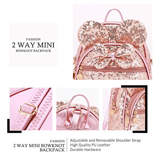 KL928 Girls Bowknot Polka Dot Cute Mini Backpack Small Daypacks Convertible Shoulder Bag Purse for Women (Fluorescent Pink-01) - Image 3