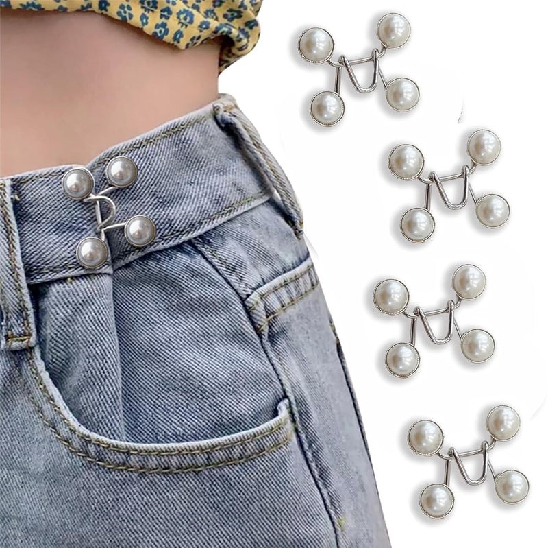 Estervig 4 Pcs Waist Buckle Extender for Loose Jeans Adjustable Jean Button Pins Instant Pant Waist Tightener Clips NoSew Pearl Button Adjuster for Skirts Pants Perfect Fit - Image 1