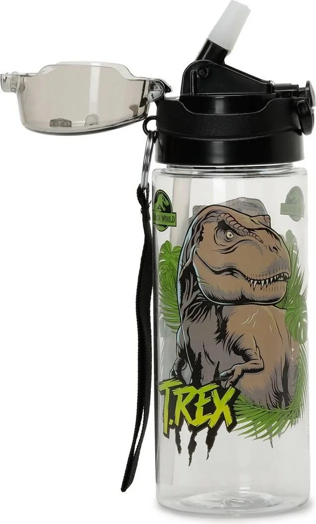 Masho Trend Trex Transparent Water Bottle 500ML - Dinosaur Water Bottle - Licensed Trex Water Bottle - Water Bottle with Straw