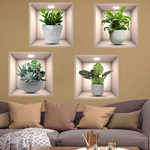 iMagitek 4 Pack 3D Green Plants Wall Stickers Botanical Plants Wall Decals for Bedroom Living Room Kitchen - Image 5
