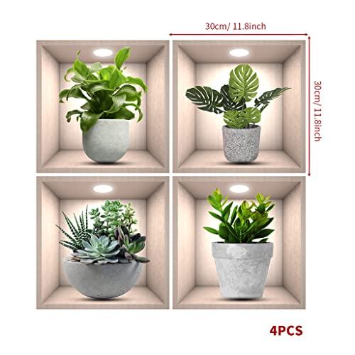 iMagitek 4 Pack 3D Green Plants Wall Stickers Botanical Plants Wall Decals for Bedroom Living Room Kitchen - Image 2