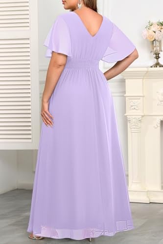 Talisea Lavender Dress Women Plus Size Bridesmaid Dresses Lilac Formal Wedding Guest Chiffon Short Sleeves A Line Light Purple - Image 5
