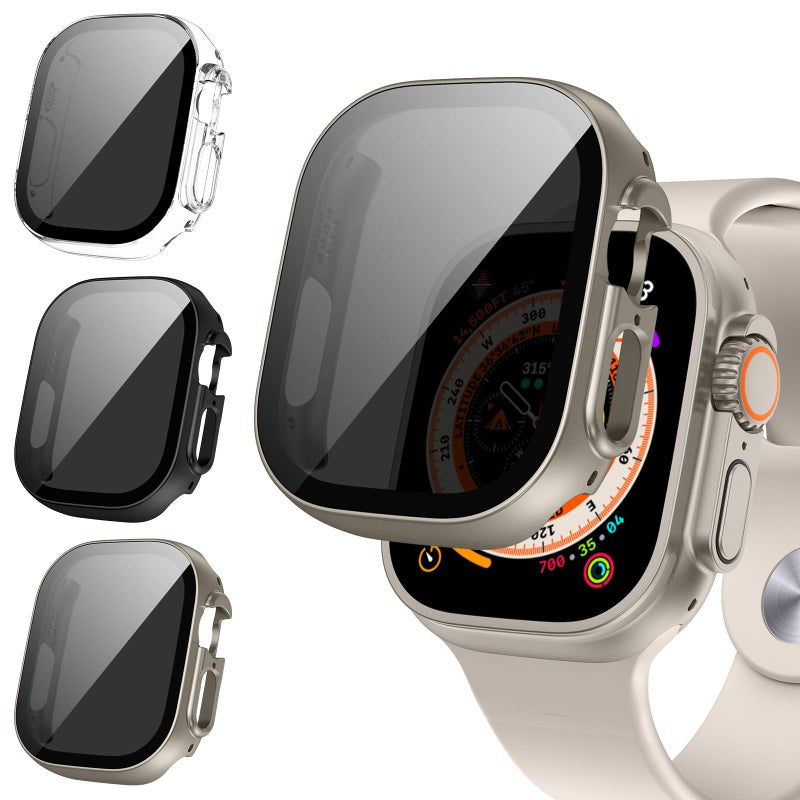 Tensea [3PACK for Apple Watch Ultra 2/Ultra Screen Protector Case 49mm, iWatch Protective Face Cover, Hard PC Bumper Built-in Tempered Glass Film, Ultra-Thin Guard Women Men, 49 mm - Image 1