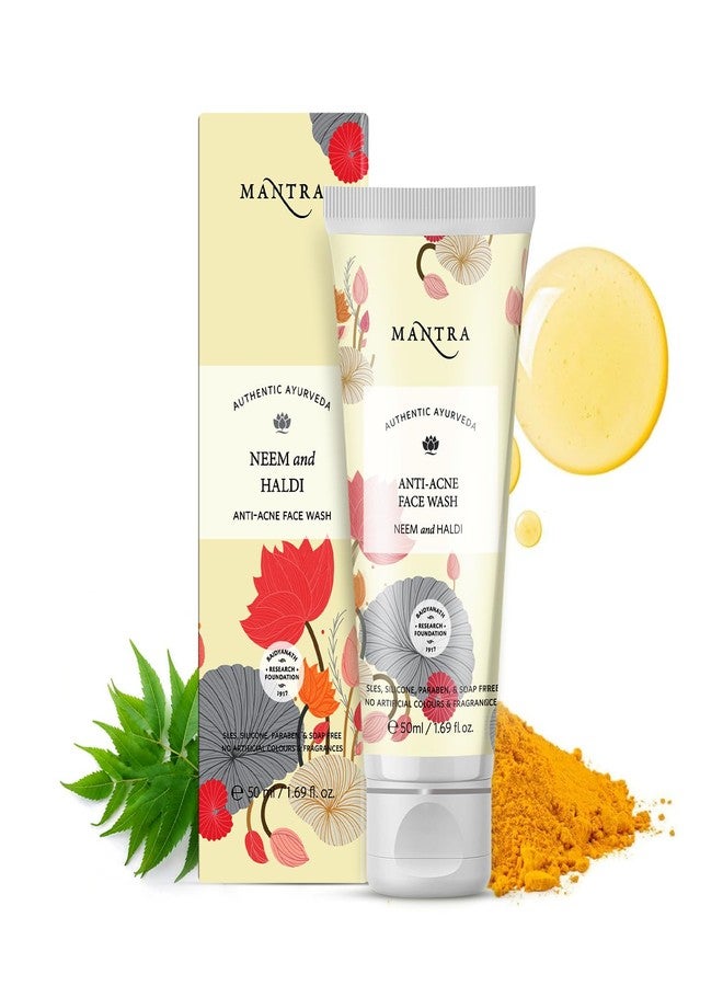 Mantra Herbal Neem & Haldi Anti Acne Face Wash - 50 ml | Mild Skin Cleanser Unclogs Pores & Removes Oil & Dirt to Reduce The Outbreak of Skin Acne, Improves Skin Complexion - Image 1