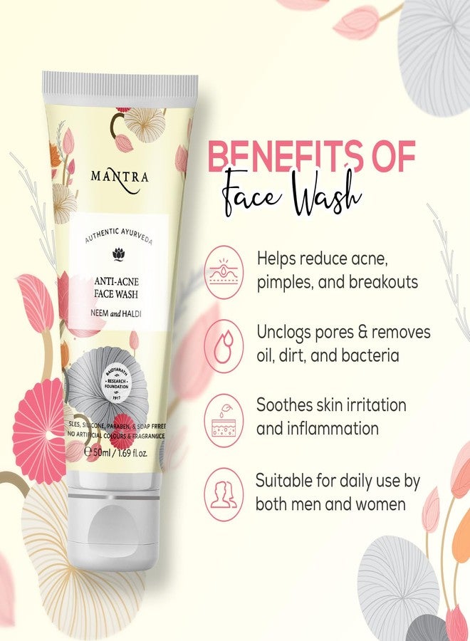 Mantra Herbal Neem & Haldi Anti Acne Face Wash - 50 ml | Mild Skin Cleanser Unclogs Pores & Removes Oil & Dirt to Reduce The Outbreak of Skin Acne, Improves Skin Complexion - Image 3