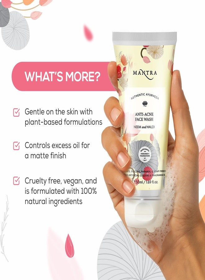 Mantra Herbal Neem & Haldi Anti Acne Face Wash - 50 ml | Mild Skin Cleanser Unclogs Pores & Removes Oil & Dirt to Reduce The Outbreak of Skin Acne, Improves Skin Complexion - Image 4