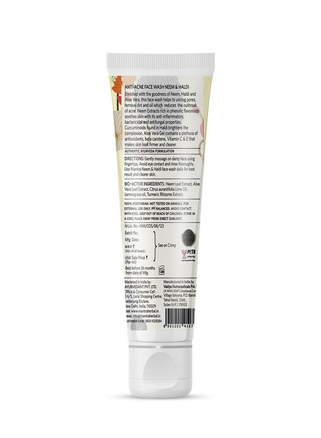 Mantra Herbal Neem & Haldi Anti Acne Face Wash - 50 ml | Mild Skin Cleanser Unclogs Pores & Removes Oil & Dirt to Reduce The Outbreak of Skin Acne, Improves Skin Complexion - Image 2