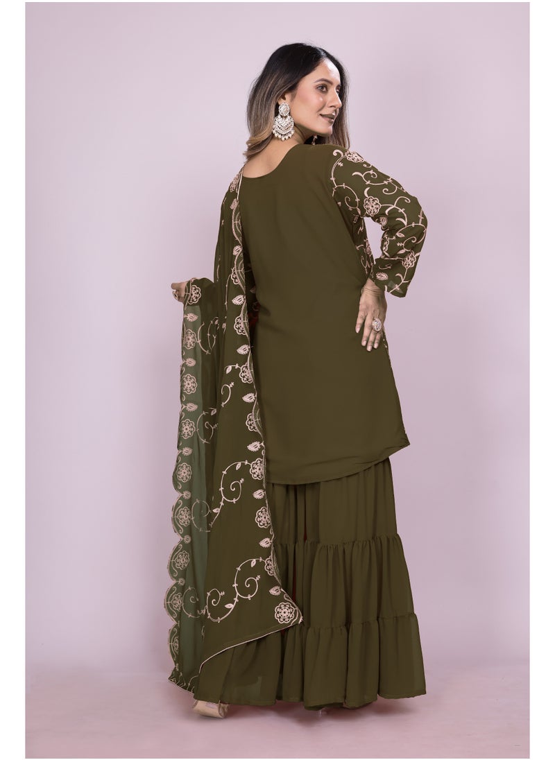 Super Asian Fox Georgette Embroidered Sharara Suit Set – Fully Stitched & Ready to Wear  - Image 5