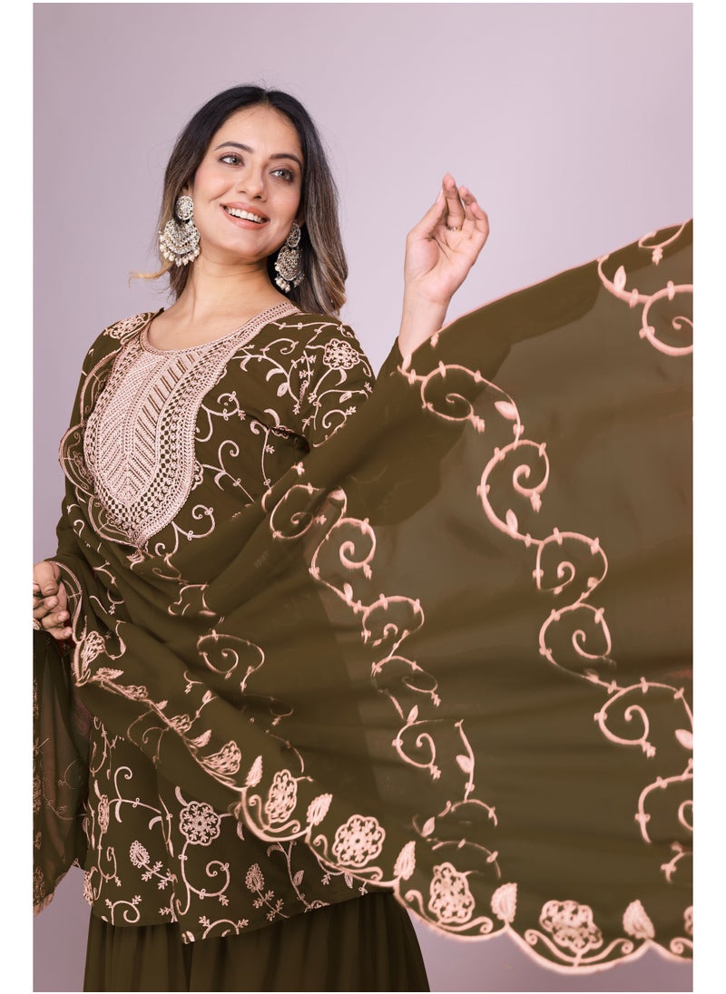 Super Asian Fox Georgette Embroidered Sharara Suit Set – Fully Stitched & Ready to Wear  - Image 4