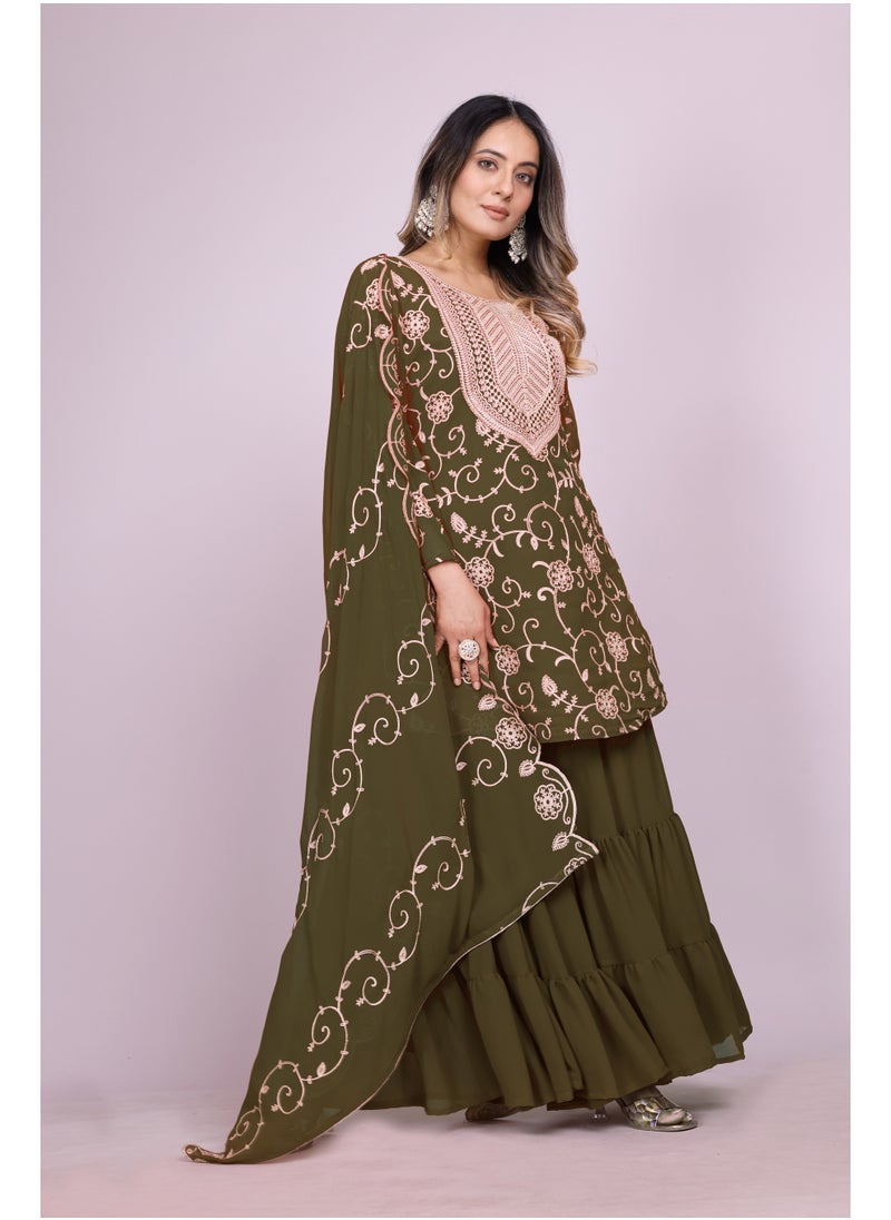 Super Asian Fox Georgette Embroidered Sharara Suit Set – Fully Stitched & Ready to Wear  - Image 2