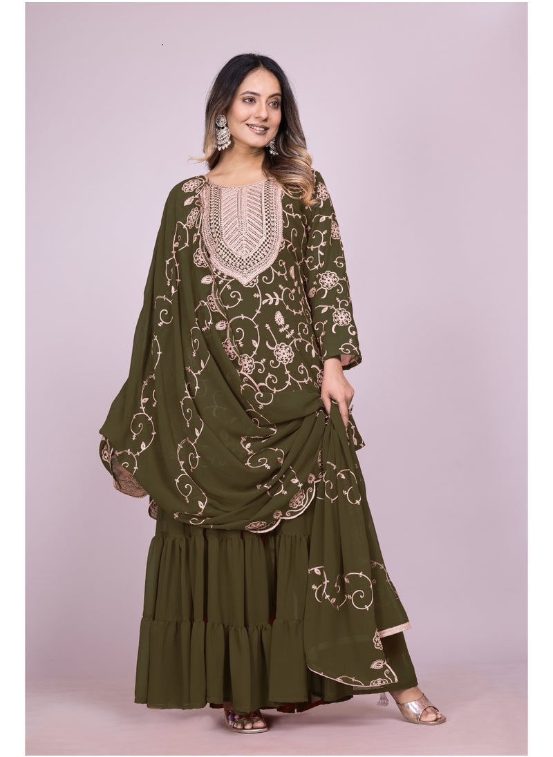 Super Asian Fox Georgette Embroidered Sharara Suit Set – Fully Stitched & Ready to Wear  - Image 3
