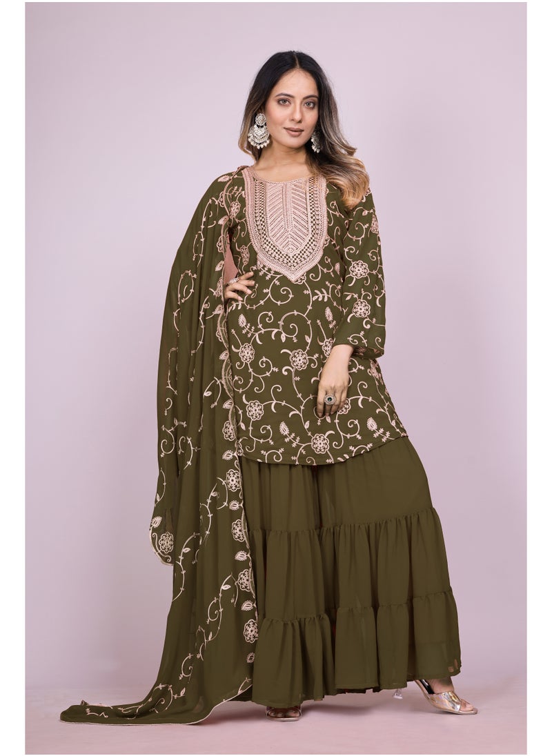 Super Asian Fox Georgette Embroidered Sharara Suit Set – Fully Stitched & Ready to Wear  - Image 1