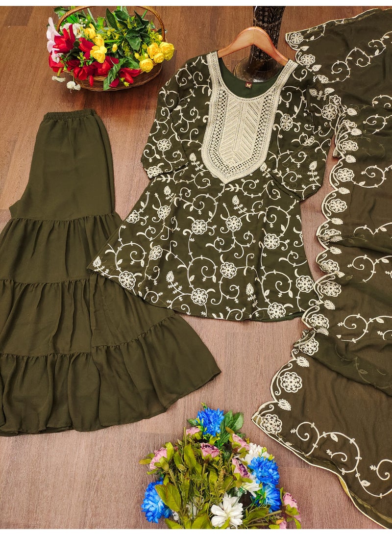 Fox Georgette Embroidered Sharara Suit Set – Fully Stitched & Ready to Wear