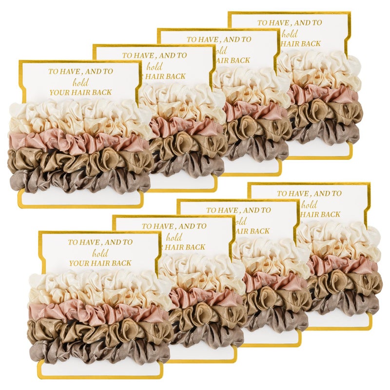 CEELGON 8 Pack Satin Scrunchies - Soft Hair Ties and Bachelorette Party Favors, Hair Accessories for Women's Bridesmaid Proposal (Ivory, Light Gold, Gold, Dusty Pink, Metal Grey) - Image 1