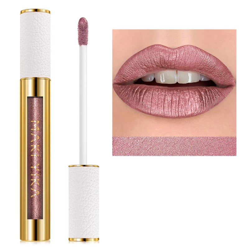 MAKI YIKA Metallic Pink Lipstick for Women Nude Lipsticks Long Lasting Shine Glitter Lipstick No Smudge No Transfer Liquid Lip Gloss (BR010 Sweet Sugar) - Image 1