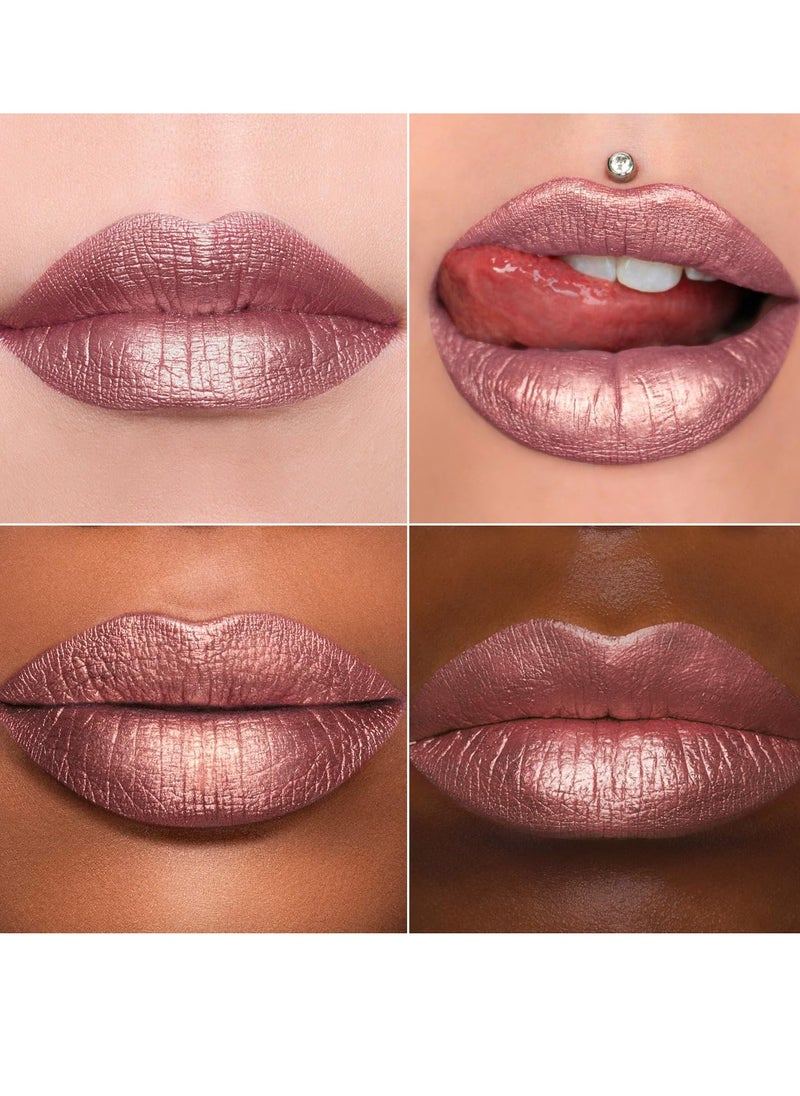 MAKI YIKA - MAKI YIKA Metallic Pink Lipstick for Women Nude Lipsticks Long Lasting Shine Glitter Lipstick No Smudge No Transfer Liquid Lip Gloss (BR010 Sweet Sugar) - Image 1
