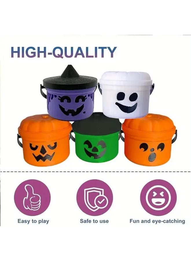 5 Piece Halloween Mini Candy Buckets with Jack O Lantern Faces Durable Plastic Trick or Treat Containers - Image 5