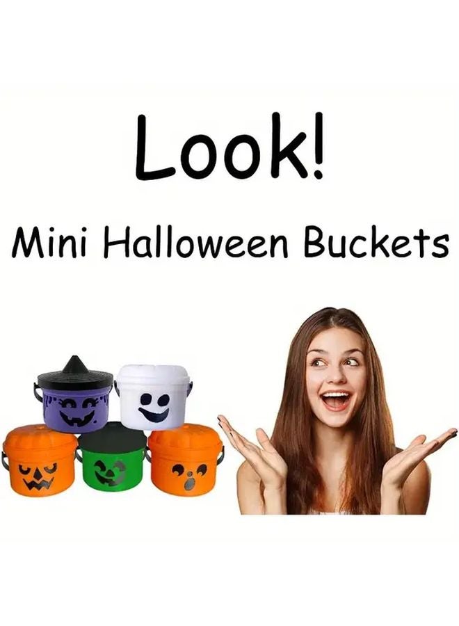 5 Piece Halloween Mini Candy Buckets with Jack O Lantern Faces Durable Plastic Trick or Treat Containers - Image 4