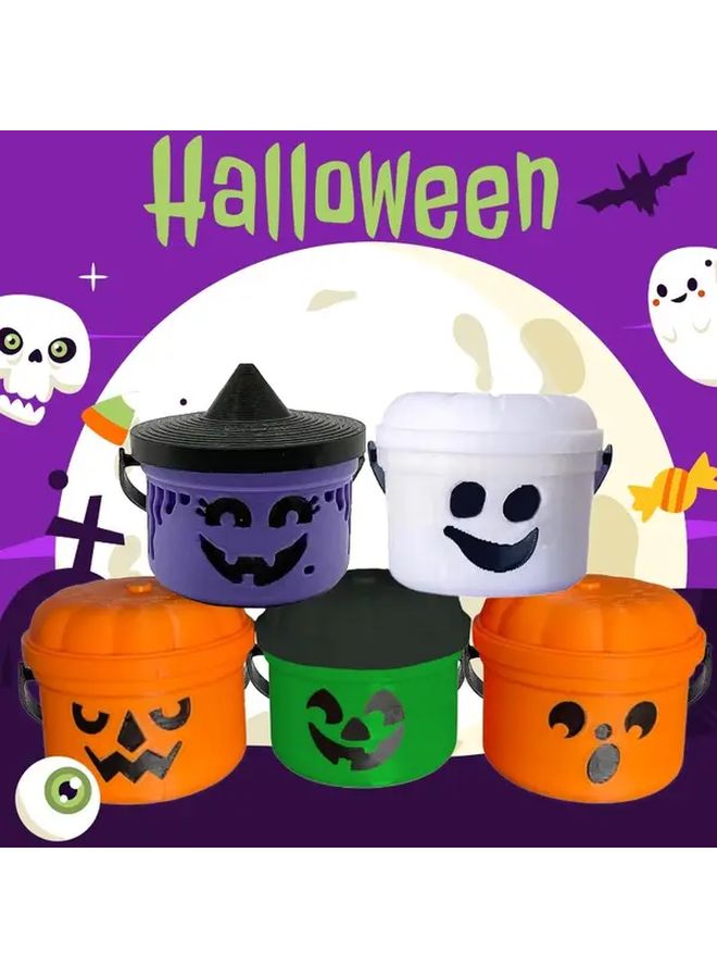 5 Piece Halloween Mini Candy Buckets with Jack O Lantern Faces Durable Plastic Trick or Treat Containers - Image 1