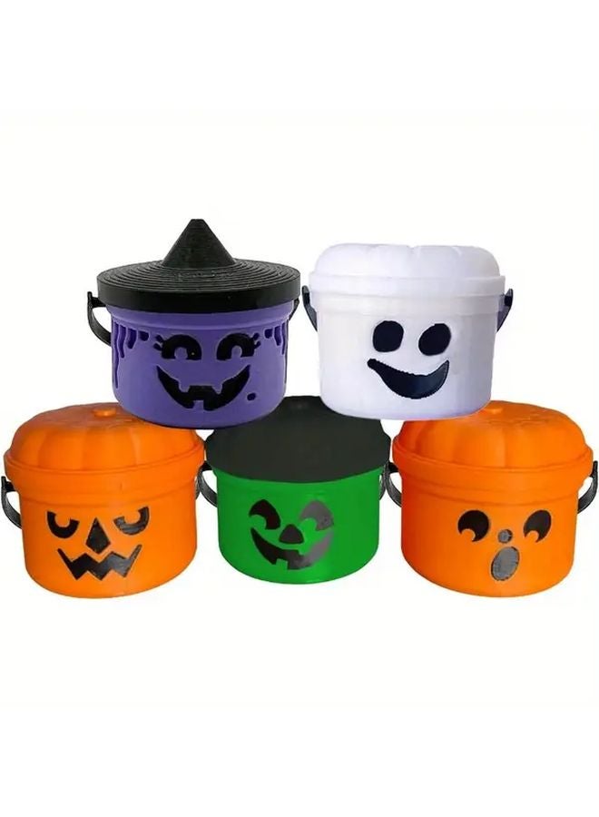 5 Piece Halloween Mini Candy Buckets with Jack O Lantern Faces Durable Plastic Trick or Treat Containers - Image 2