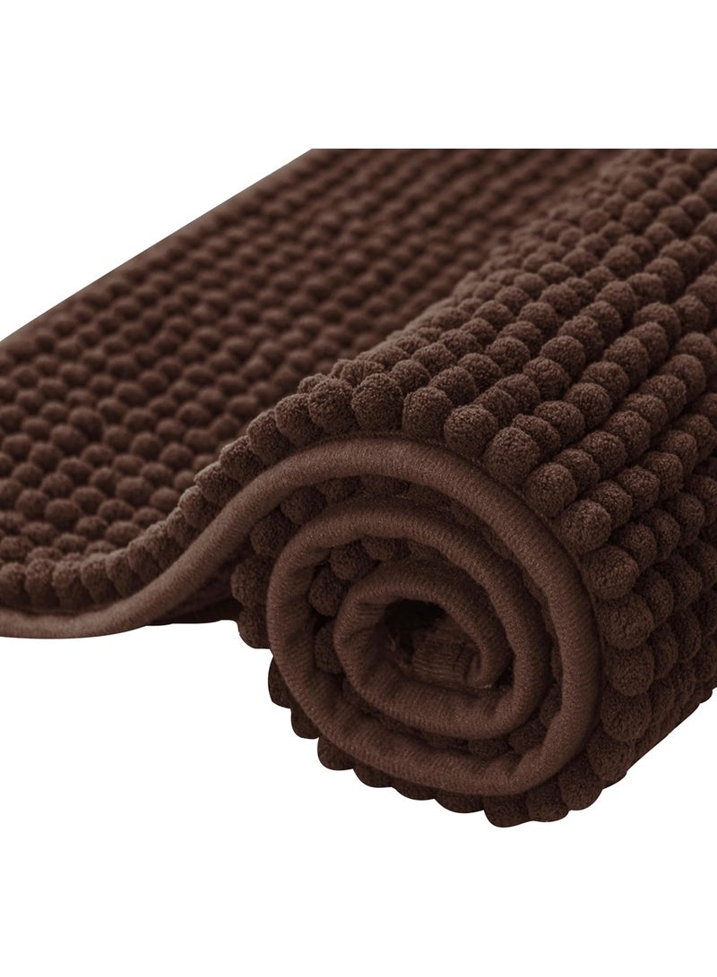 subrtex Bathroom Rugs Chenille Bath Rug Soft Short Plush Bath Mat Soft Shower Mat Water Absorbent Shower Mat Quick Dry Machine Washable(Chocolate,16" x 24") - Image 1