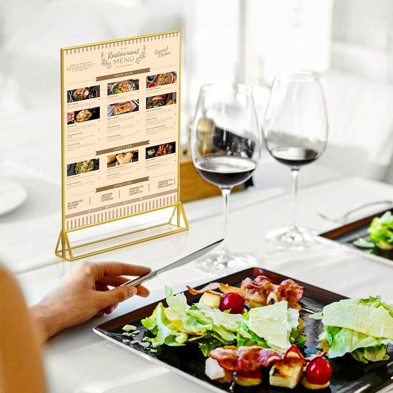 6 Pack Acrylic Gold Sign Holders, 5 x 7 Inch Clear Double-Sided Picture Frames, Tabletop Menu Display Stands for Table Numbers, Photos, Restaurants, Weddings, Offices - Image 5