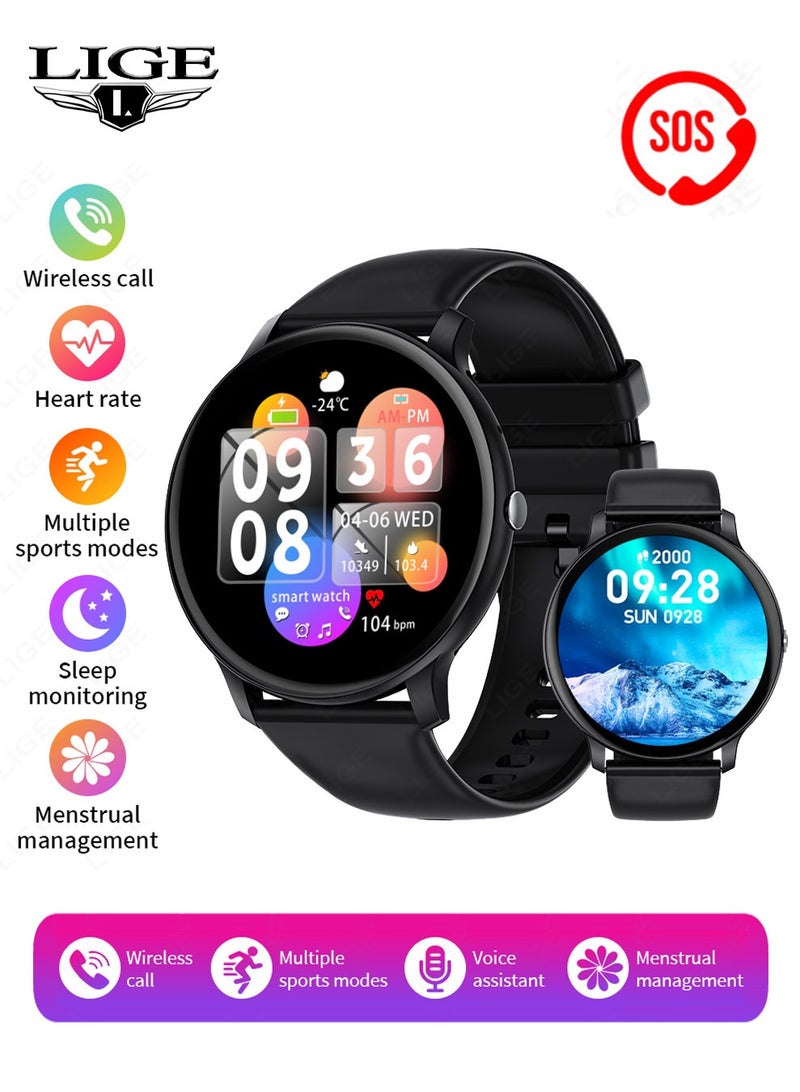 LIGE Top Fashion Casual JU37 Smartwatches For Men 1.39" HD IPS Round Screen, Multiple Sports Modes And Heart Rate, 30Day Standby Ultra Battery Life, IP68 Waterproof Sports Men's Smart Watches Black - Image 1