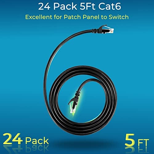 Rapink Patch Cables Cat6 5ft (24 Pack), Ethernet Patch Cable 10G Support, Cat 6 Patch Cable for Patch Panel to Switch, Flexiable Cat 6 Ethernet Cable with Gold Plated Black - Image 2