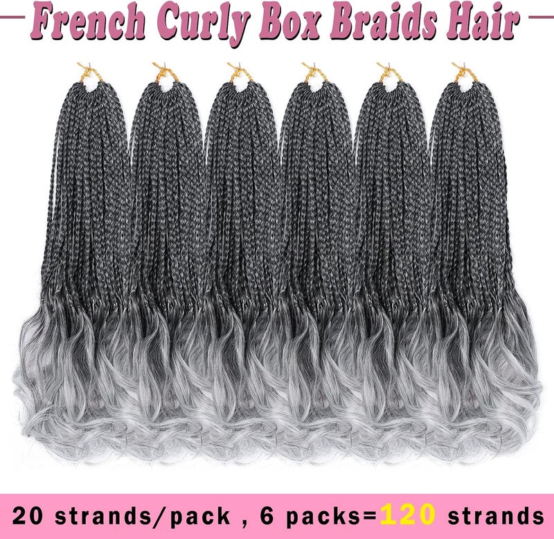 Dorsanee French Curl Crochet Braids 14 Inch 6 Packs Goddess Box Braids Crochet Hair Pre Looped French Curly Braiding Hair Crochet Box Braids With Curly Wavy Ends Synthetic Hair Extensions (#1B/Gray) - Image 3