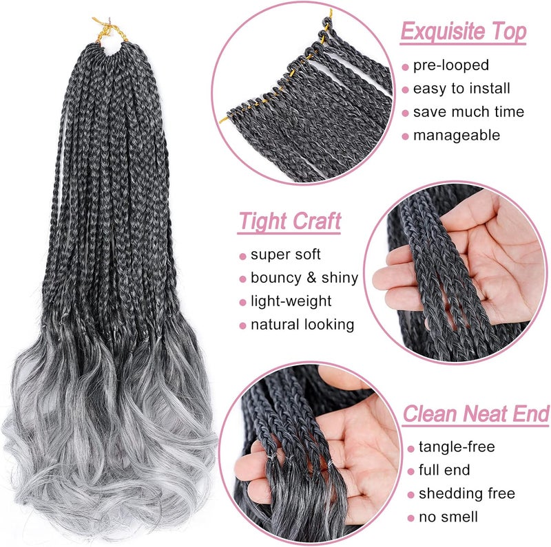 Dorsanee French Curl Crochet Braids 14 Inch 6 Packs Goddess Box Braids Crochet Hair Pre Looped French Curly Braiding Hair Crochet Box Braids With Curly Wavy Ends Synthetic Hair Extensions (#1B/Gray) - Image 5
