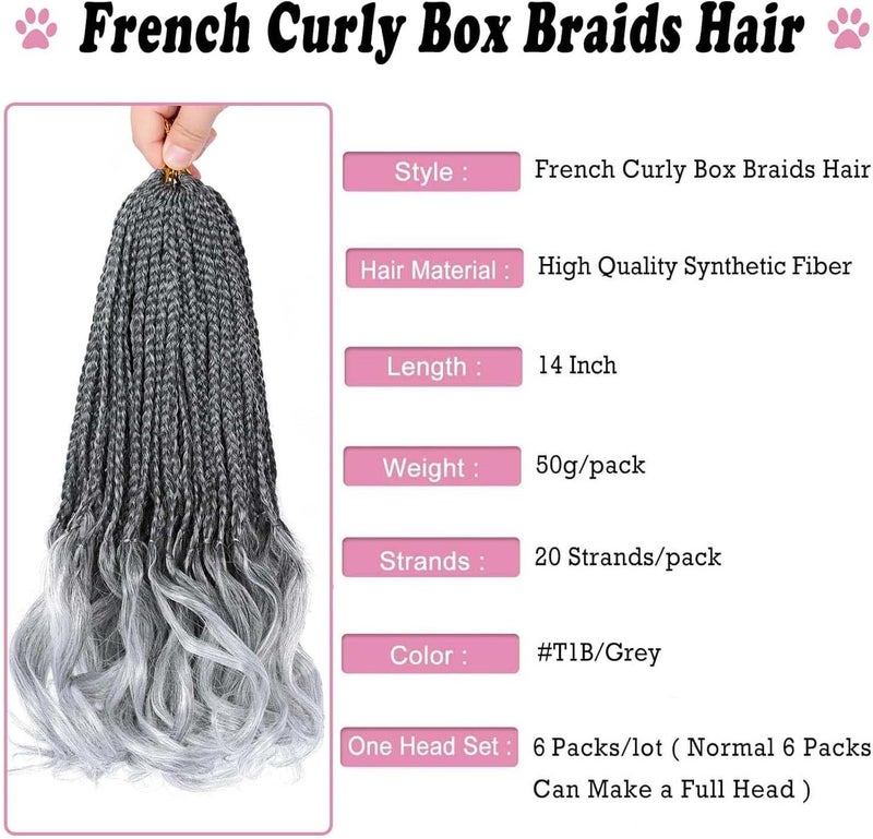 Dorsanee French Curl Crochet Braids 14 Inch 6 Packs Goddess Box Braids Crochet Hair Pre Looped French Curly Braiding Hair Crochet Box Braids With Curly Wavy Ends Synthetic Hair Extensions (#1B/Gray) - Image 2